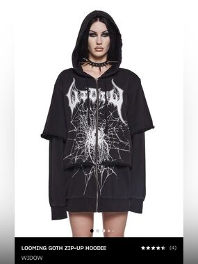 Dolls Kill Widow looming goth Black Spider Web Zip-Up Hoodie